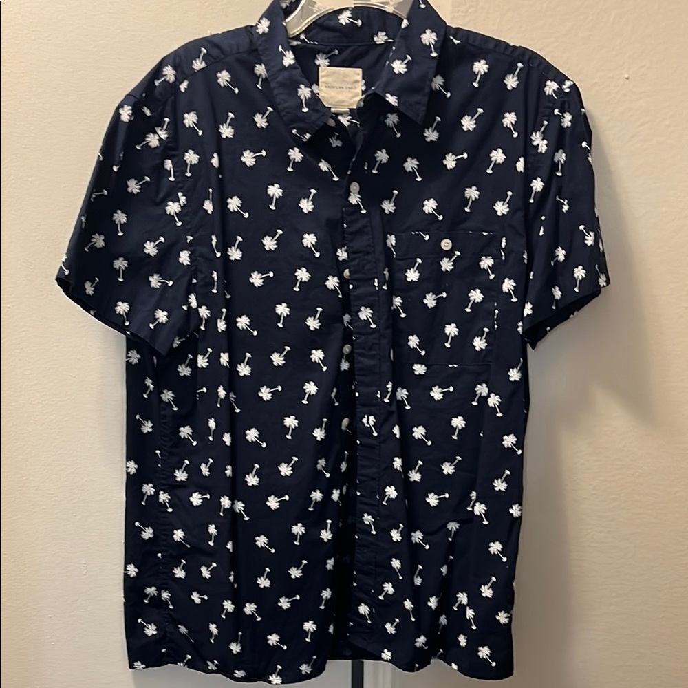 American Eagle Outfitters Blue and White Casual Button Down Shirt